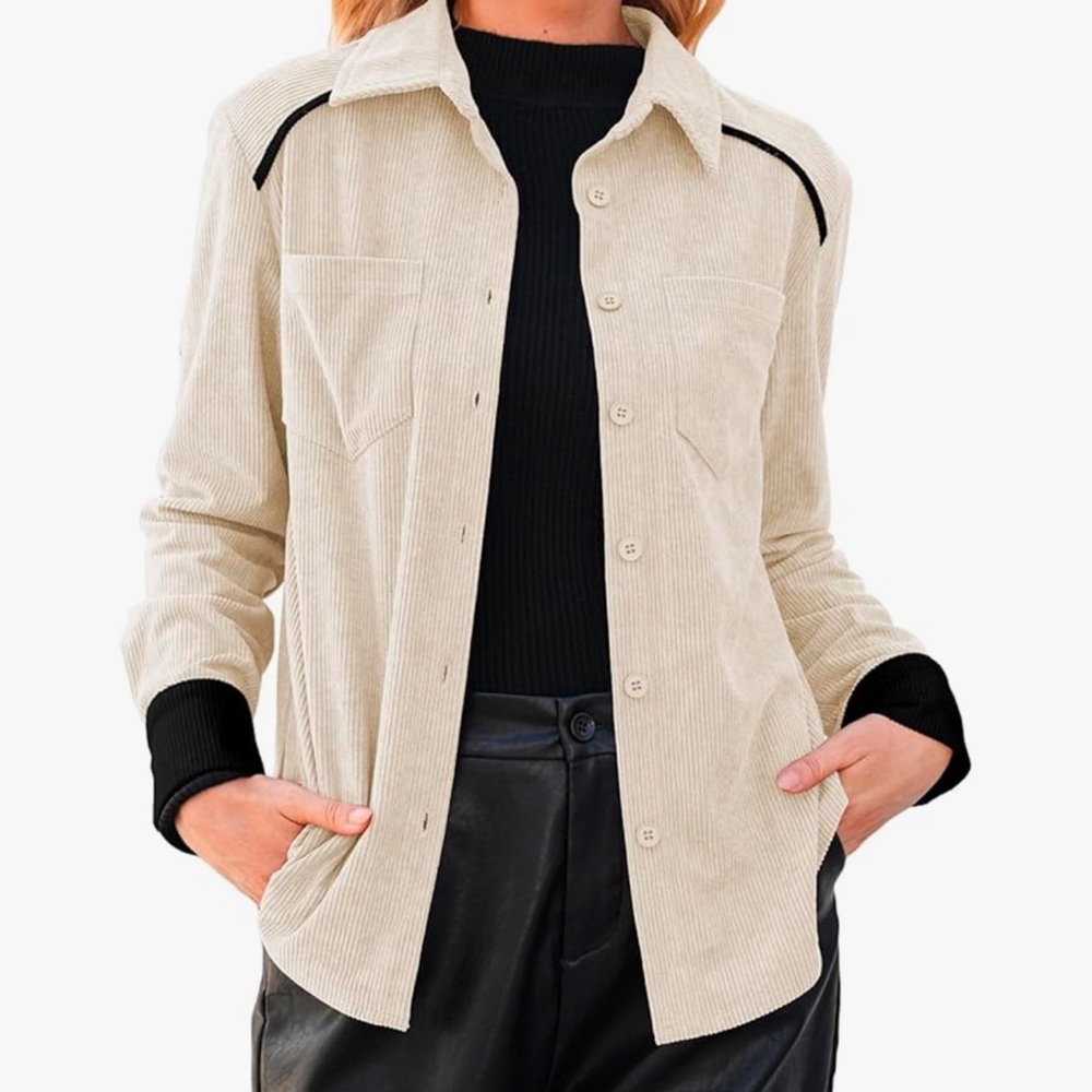 Beige Corduroy Button-Up Shirt